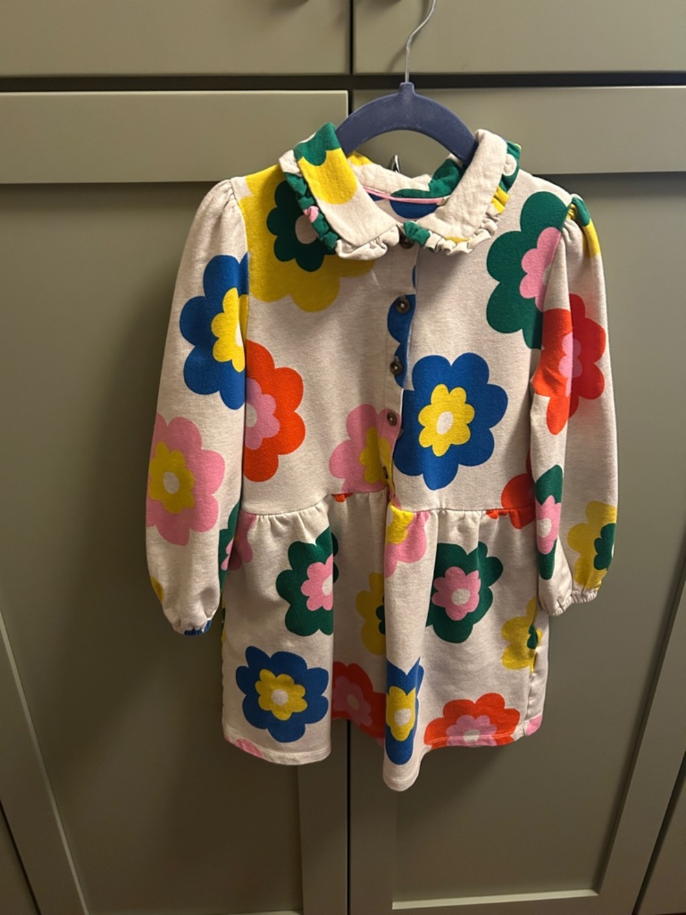 Mini Boden Girls Floral Ruffle Collar Dress - Multicolor Flower Print